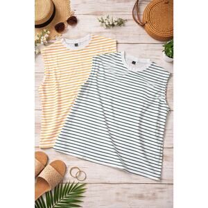 SHEIN Curve 1XL Sleeveless Striped Tank Tops Lot of 2 Green Orange